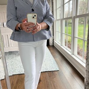 #105 Joan Rivers  M seer sucker quarter sleeve blazer